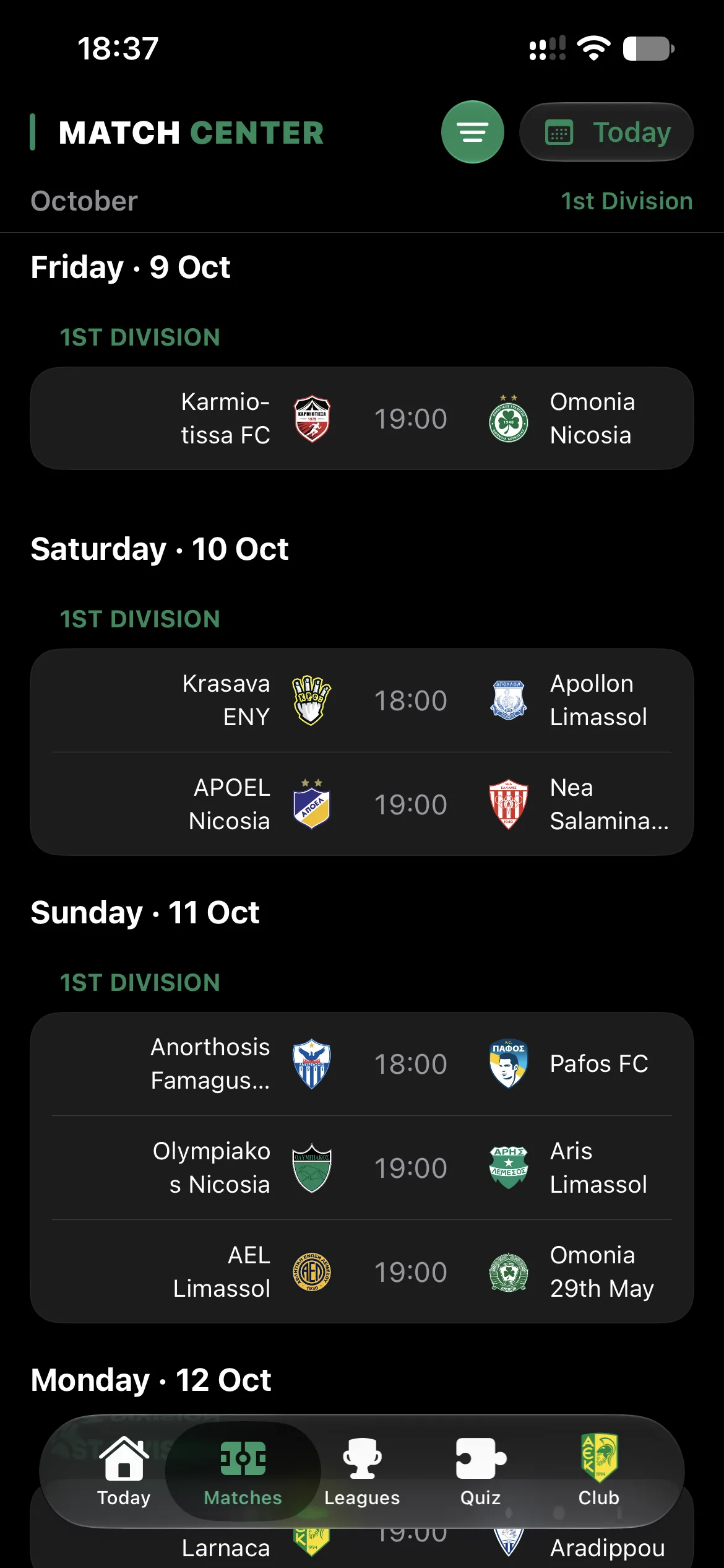 Mappa fixtures with live scores